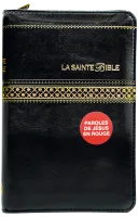 BIBLE SEGOND 1910 SIMILICUIR NOIR TRANCHE OR ZIP PAROLE DE JESUS EN ROUGE