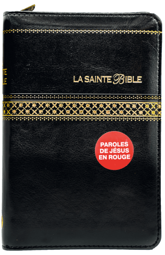 BIBLE SEGOND 1910 SIMILICUIR NOIR TRANCHE OR ZIP PAROLE DE JESUS EN ROUGE