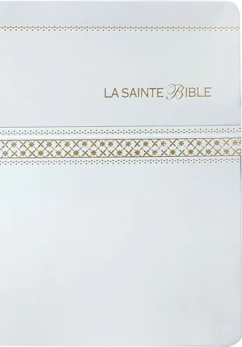 BIBLE SEGOND 1910 SIMILICUIR BLANCHE TRANCHE OR - PAROLES DE JESUS EN ROUGE