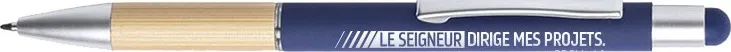 STYLO ALUMINIUM BLEU "LE SEIGNEUR DIRIGE MES PROJETS"