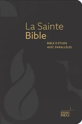 BIBLE NEG AVEC PARALLELES, RELIE SOUPLE, FIBRO CUIR NOIR, ONGLETS, TRANCHE OR