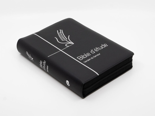 BIBLE SEMEUR ETUDE GRIS SOUPLE CUIR NOIRE TRANCHES ARGENTEES ZIP
