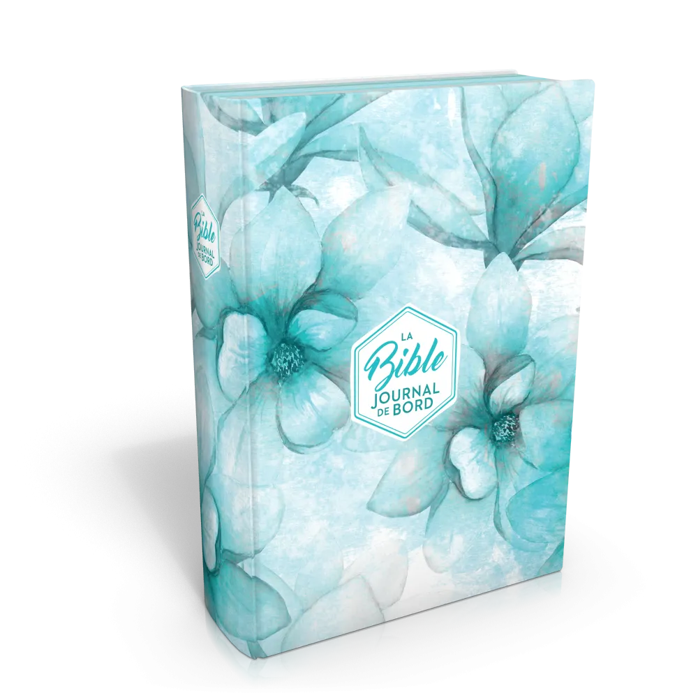 BIBLE SEGOND 21 JOURNAL DE BORD RIGIDE TOILE IMPRIMEE MOTIFS BLEU FLEURS JASPAGE TRANCHES