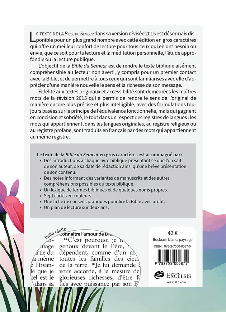 BIBLE SEMEUR 2015 GROS CARACTERES SEMI SOUPLE TEXTILE BLANCHE ILLUSTREE