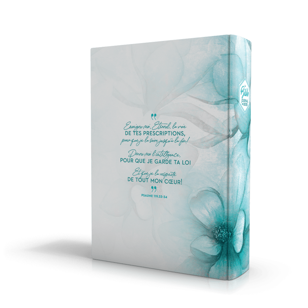 BIBLE SEGOND 21 JOURNAL DE BORD RIGIDE TOILE IMPRIMEE MOTIFS BLEU FLEURS JASPAGE TRANCHES