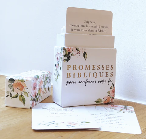 PROMESES BIBLIQUES - POUR RENFORCER VOTRE FOI -  BOITIER DE 50 CARTES RECTO/VERSO EN COULEUR