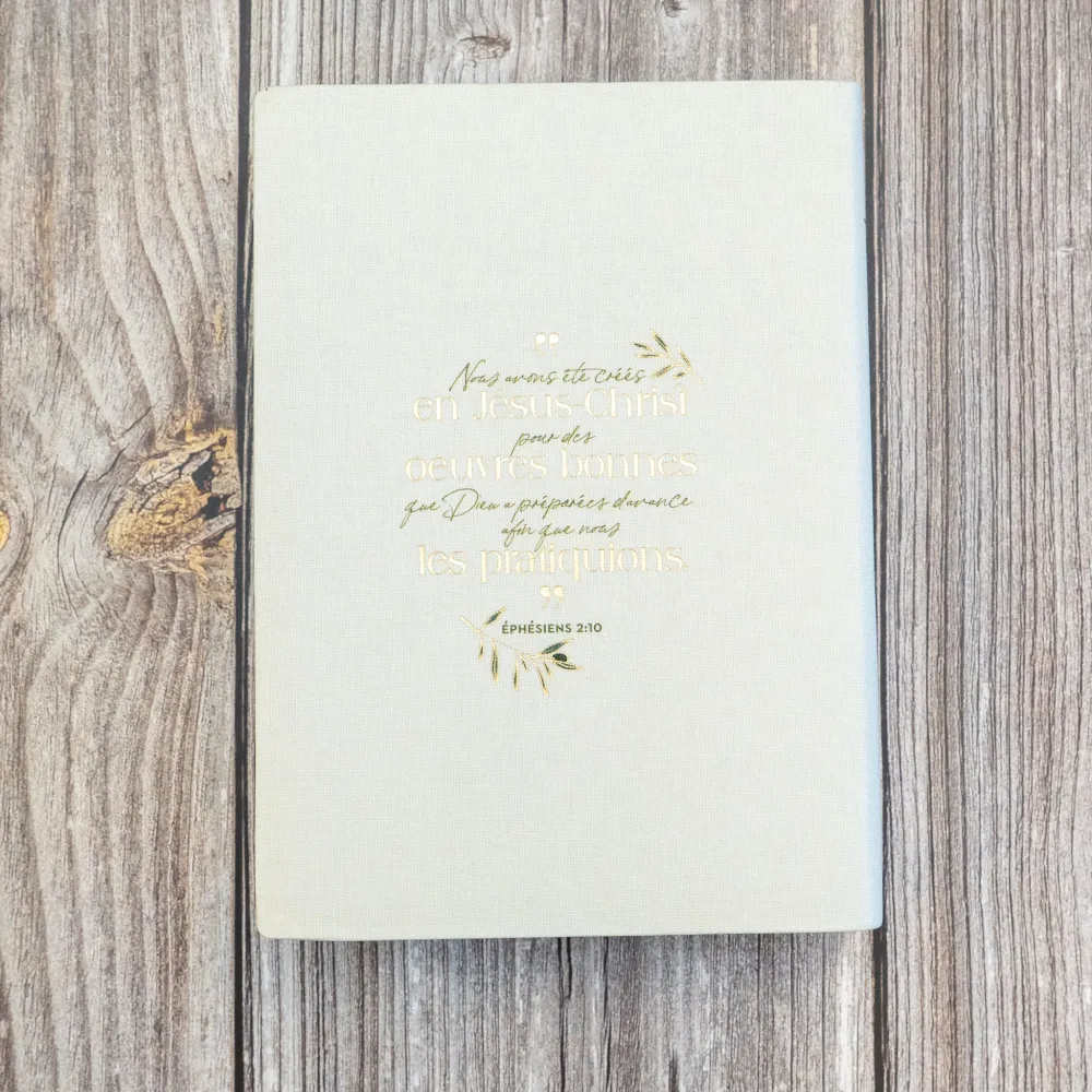 BIBLE SEGOND 21 JOURNAL DE BORD SOUPLE TOILEE BLANC MOTIFS DORES