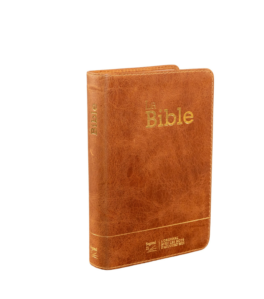 BIBLE SEGOND 21 COMPACTE "PREMIUM STYLE" SEMI-RIGIDE CUIR BRUN AVEC TRANCHES DOREES