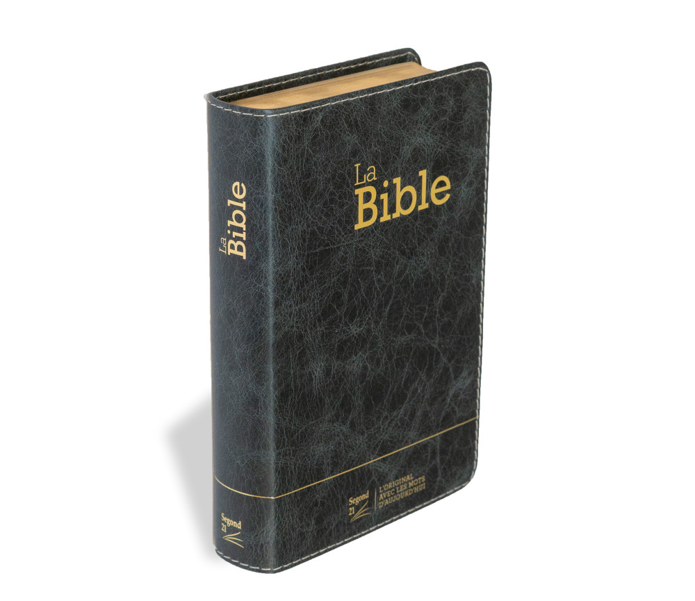 BIBLE SEGOND 21 COMPACTE "PREMIUM STYLE" SEMI-RIGIDE CUIR ANTHRACITE AVEC TRANCHES DOREES