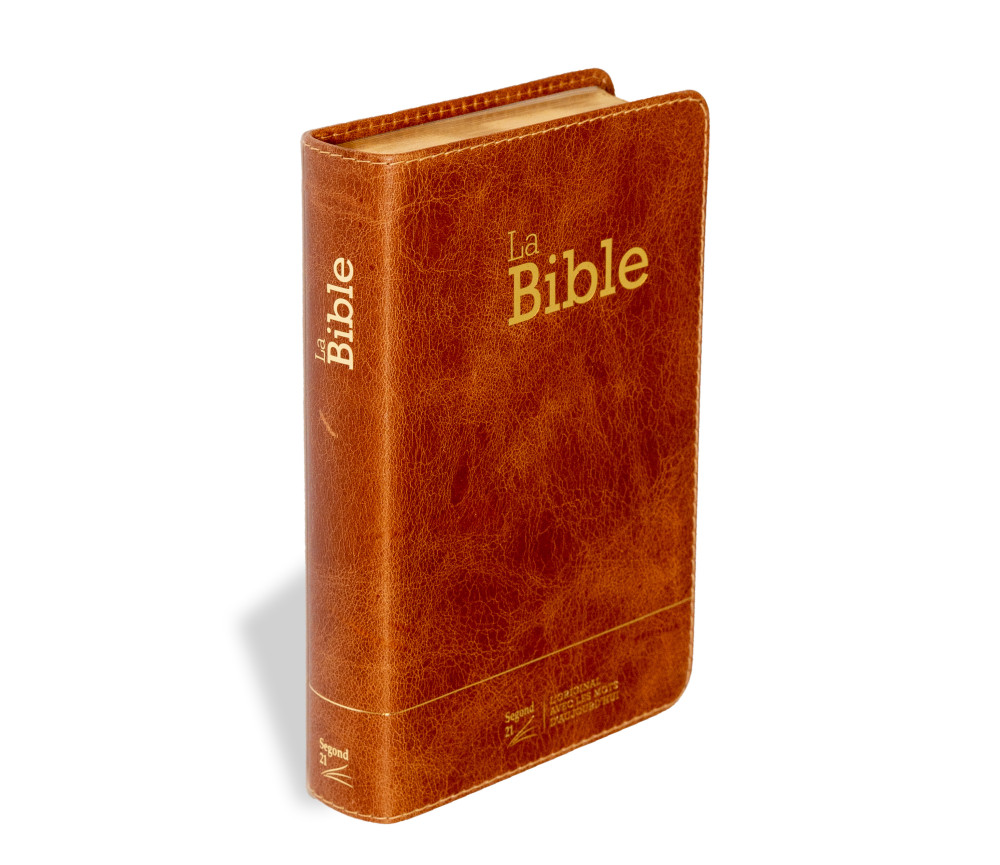 BIBLE SEGOND 21 COMPACTE "PREMIUM STYLE" SEMI-RIGIDE CUIR BRUN AVEC TRANCHES DOREES