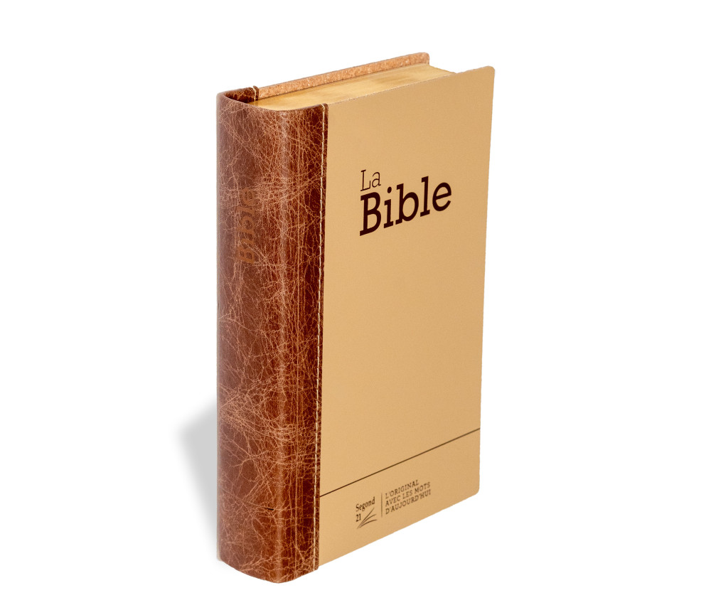 BIBLE SEGOND 21 COMPACTE "PREMIUM STYLE" DUO CUIR PRALINE CHOCOLAT - SEMI RIGIDE TRANCHES DOREES