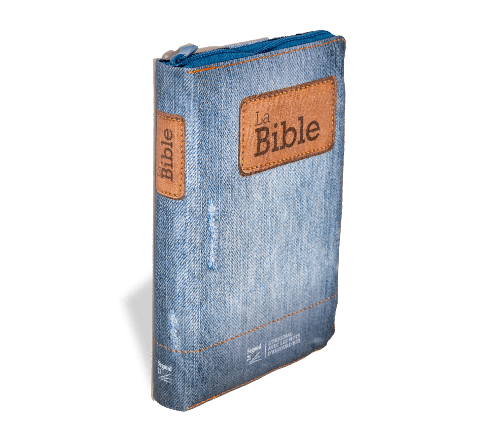 BIBLE SEGOND 21 COMPACTE "PREMIUM STYLE" TOILEE MOTIF JEAN - SOUPLE AVEC FERMETURE ECLAIRE
