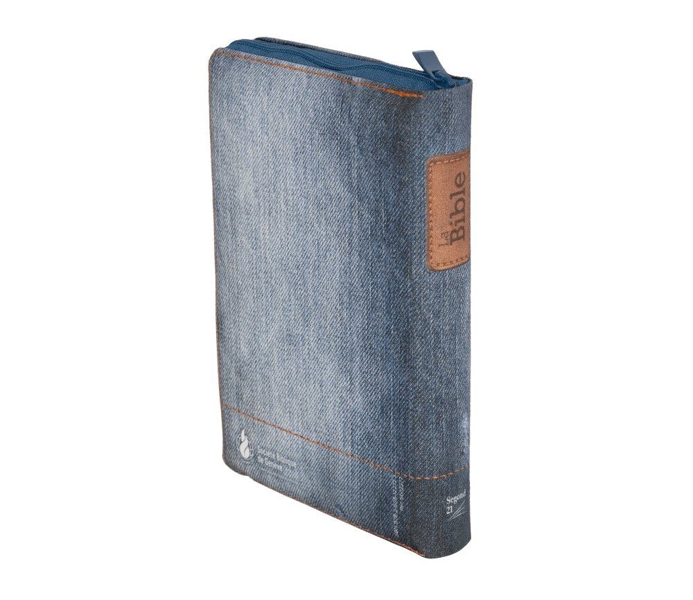 BIBLE SEGOND 21 COMPACTE "PREMIUM STYLE" TOILEE MOTIF JEAN - SOUPLE AVEC FERMETURE ECLAIRE