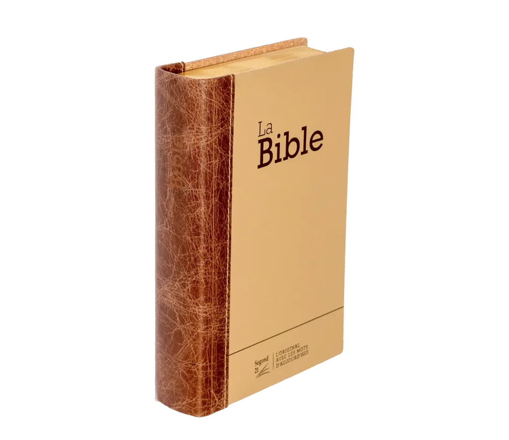 BIBLE SEGOND 21 COMPACTE "PREMIUM STYLE" DUO CUIR PRALINE CHOCOLAT - SEMI RIGIDE TRANCHES DOREES
