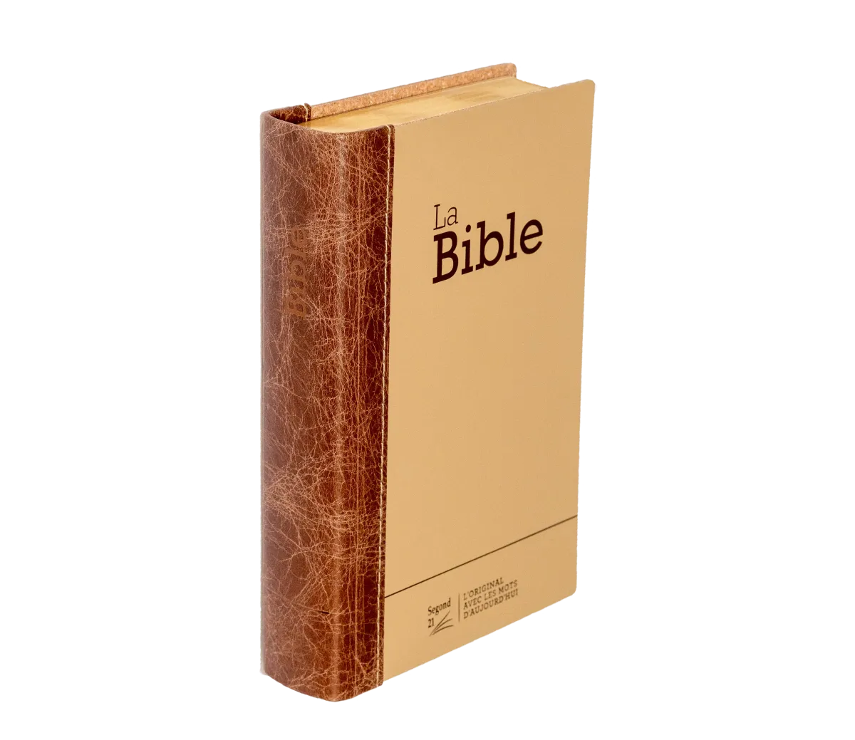 BIBLE SEGOND 21 COMPACTE "PREMIUM STYLE" DUO CUIR PRALINE CHOCOLAT - SEMI RIGIDE TRANCHES DOREES