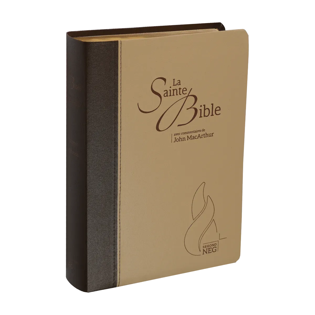 BIBLE NEG MACARTHUR SOUPLE TOILE DUO MARRON ET BEIGE TRANCHE OR ONGLETS