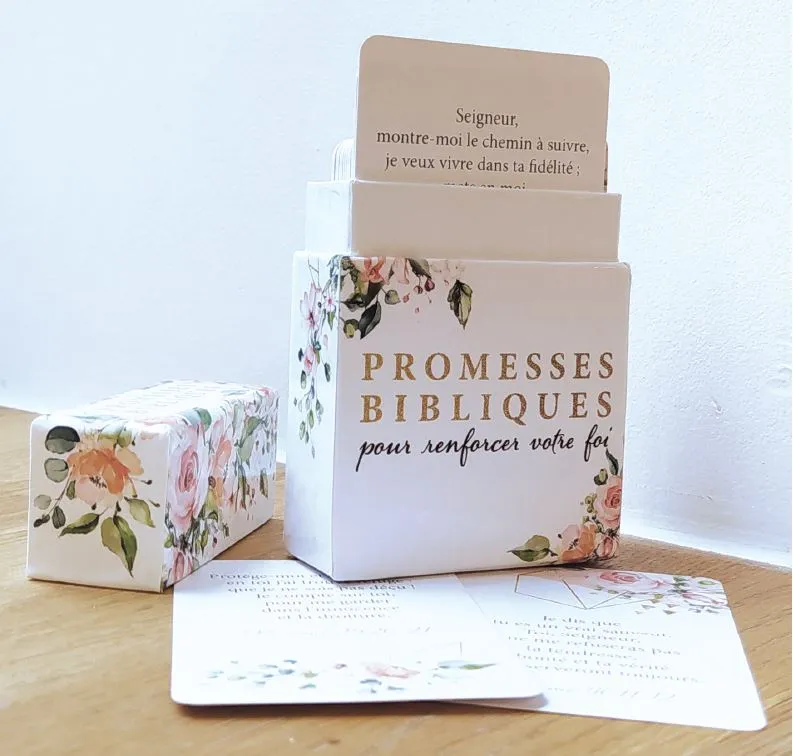 PROMESES BIBLIQUES - POUR RENFORCER VOTRE FOI -  BOITIER DE 50 CARTES RECTO/VERSO EN COULEUR
