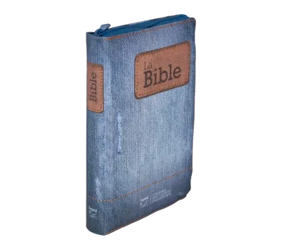 BIBLE SEGOND 21 COMPACTE "PREMIUM STYLE" TOILEE MOTIF JEAN - SOUPLE AVEC FERMETURE ECLAIRE
