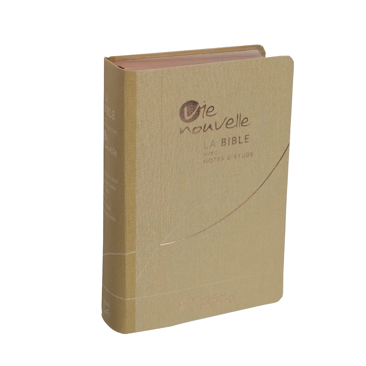 BIBLE SEGOND 21 VIE NOUVELLE SOUPLE TOILE BEIGE ET TRANCHES DOREES ROSES