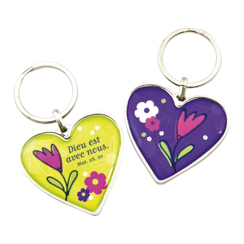 PORTE-CLE COEUR DOUBLE FACE - VIOLET / JAUNE