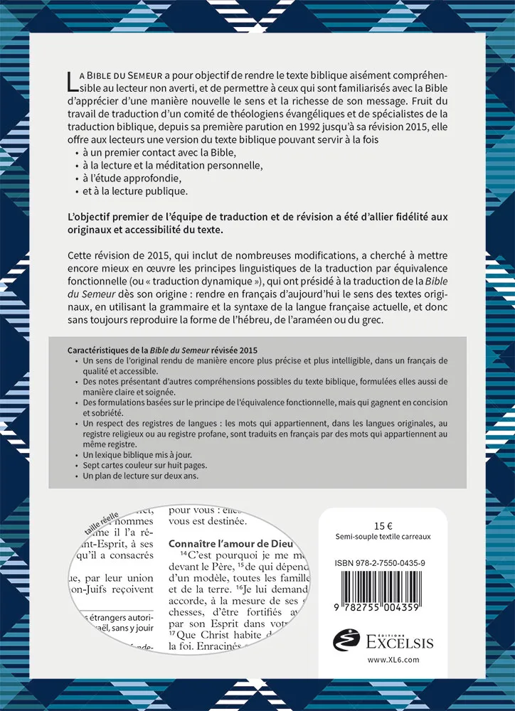 BIBLE SEMEUR 2015 SOUPLE TEXTILE TISSU CARREAU TRANCHE BLANCHE