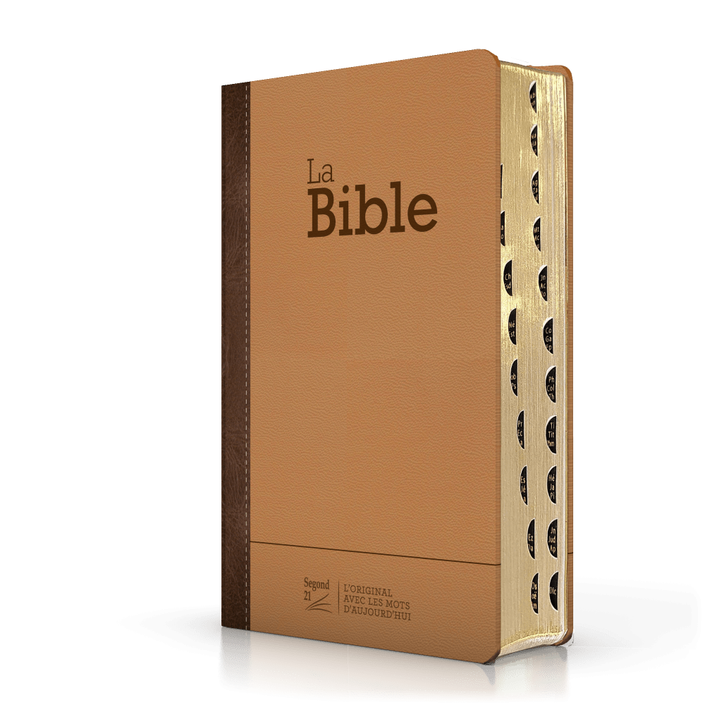 BIBLE SEGOND 21 COMPACTE "PREMIUM STYLE" DUO CUIR PRALINE CHOCOLAT - SEMI RIGIDE TRANCHES DOREES